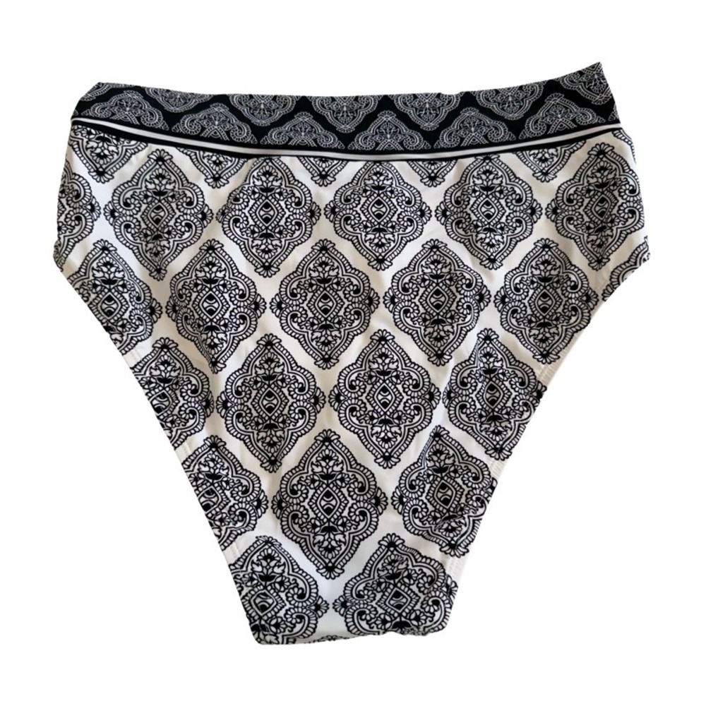 LA BLANCA Black White Medallion High Waist‎ Bikini Swim Bottoms Size 10 UPF 50+ - Picture 4 of 9